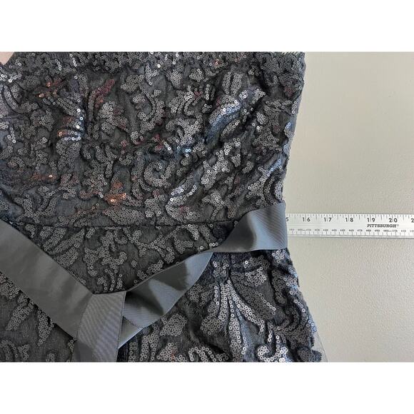 Tadashi Shoji Sequin Illusion Midi Dress Womens Sz 10 Mesh Belted Black Cocktail - Picture 9 of 12
